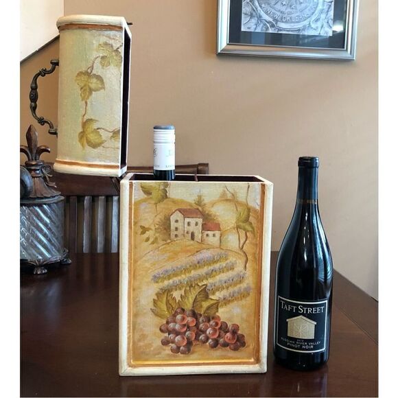 VINTAGE -🎉HPx3🎉 Wood Decorative Double Bottle Wine Holder/Carrier:Brass Hardware - Picture 2 of 15